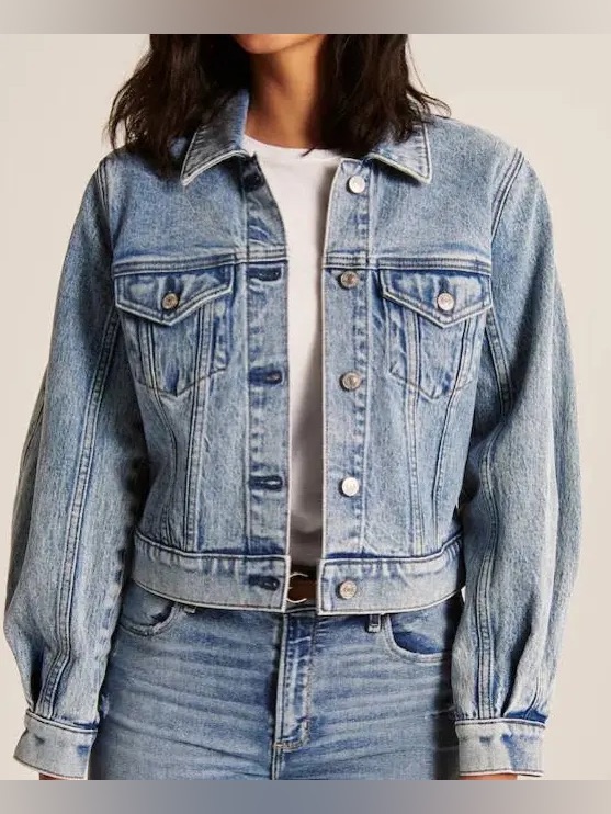 Abercrombie Cropped Light Wash Denim Jacket